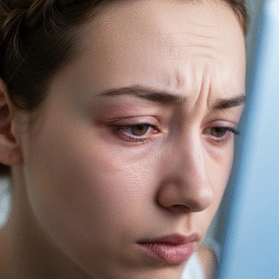 Person experiencing dry eyes and headaches from digital eye strain