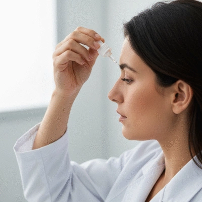 Person applying eye drops to manage dry eyes after surgery