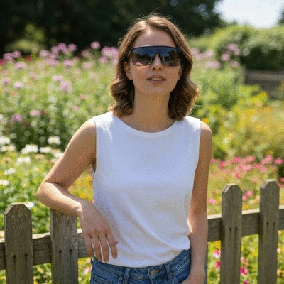 Person wearing protective sunglasses after LASIK surgery, focusing on eye protection