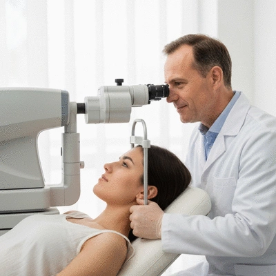 Patient undergoing a routine eye examination after LASIK surgery