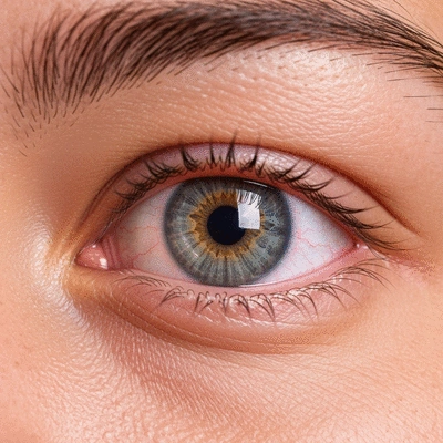 Close-up of an eye with subtle signs of redness and discomfort, representing a warning sign of eye conditions, clean background, no text, no words, no typography, 8K