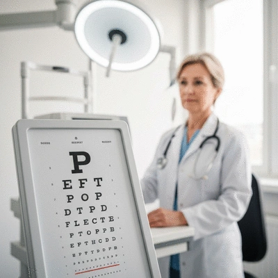 Close-up of an eye chart during an eye examination