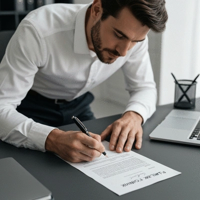 Close-up of a person signing a financial document for medical expenses, symbolizing financing options
