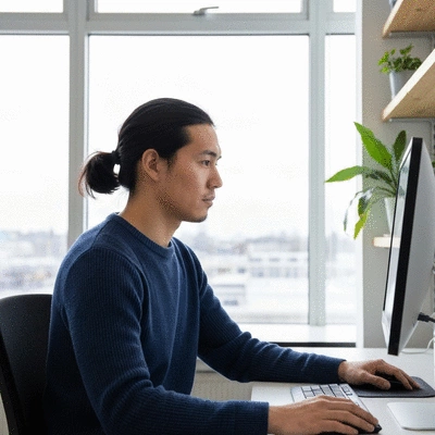 Person practicing the 20-20-20 rule during screen time