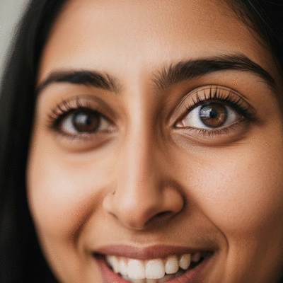 Person looking through glasses, then without glasses, clear vision